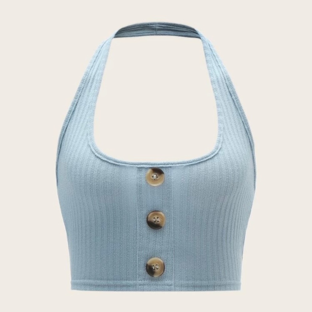 ROMWE Button Front Halter Top
